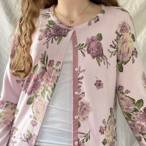 Liz Claiborne vintage purple floral cardigan sweater size large spring summer